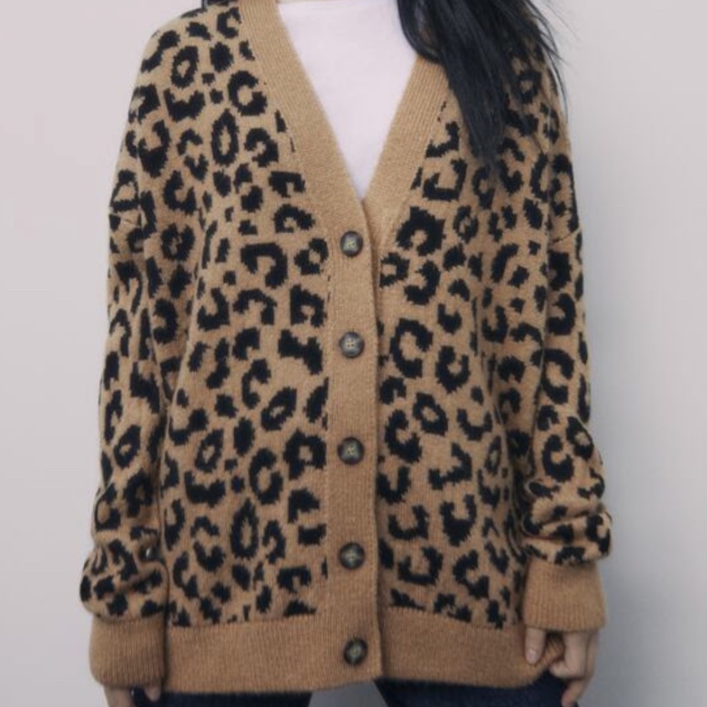 Zara Knit Leopard Print Cardigan
